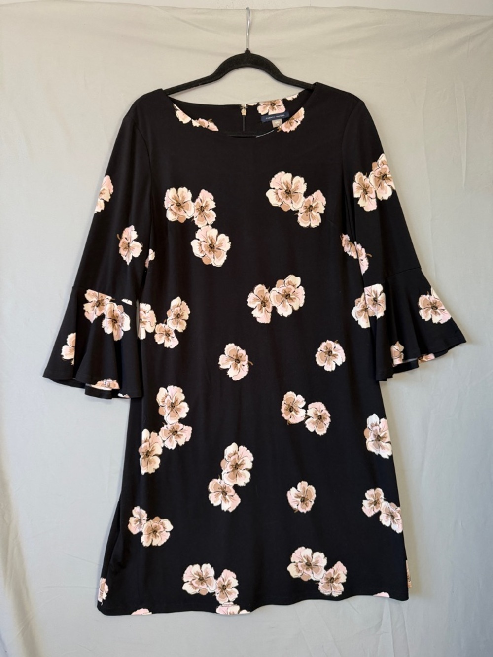 Tommy Hilfiger Womens Floral Bell Sleeve A-line Dress 12 Black Occasion READ